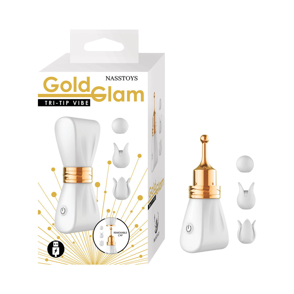 Gold Glam Tri-Tip Vibe Massager - White